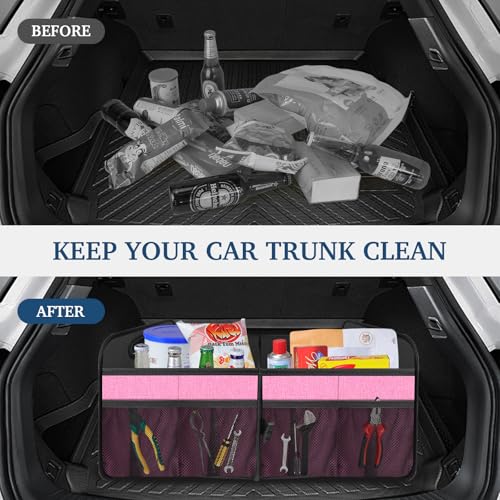 Femuar Car Trunk Organizer, Car Storage Organizer with Large Capacity Waterproof Collapsible Trunk Organizer for Car Suv/Jeep/Sedan (Pink, Standard) - color: Pink, size: Standard
