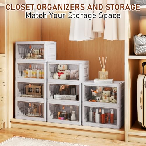4 Tier Stackable Plastic Storage Bins with Lid and Wheels - 23 QT Closet Organizers and Storage, Foldable Storage Containers, Organization and Storage Boxes for Craft, Home, Pantry, Dorm, Grey - color: Grey