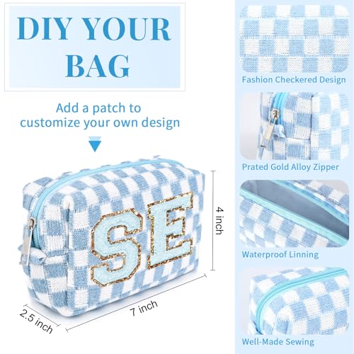 SOIDRAM Checkered Makeup Bag Preppy Cosmetic Bag Bulk Blue Makeup Pouch Personalize Travel Toiletry Bag Organizer Cute DIY Makeup Brushes Storage Bag for Women - color: Light Blue, size: 6 Pack