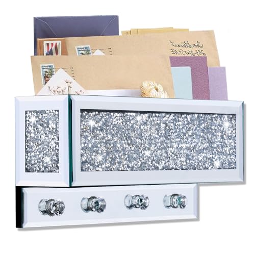 Crushed Diamond Key and Mail Holder for Wall, Crystal Mail Organizer Wall Mount, Mirror Mail and Key Holder Wall Mount for Entryway and Home Decor - color: Key and Mail Holder
