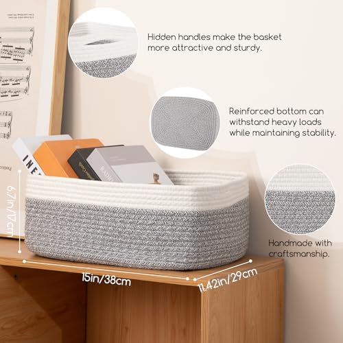 OIASKET Storage Baskets for Organizing 3 Pack, Woven Baskets for Shelves, Closet Organizer Bins Empty Gift Basket Toy Storage for Toys, Books, Towels, Clothes, 15"x11.42"x6.7", Grey - color: Grey
