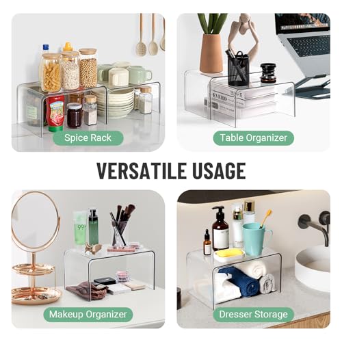 Clear Cabinet Organizer, Shelf Organizer Set of 2 for Kitchen Pantry Organizers and Storage, Display Cabinet Shelf Room Decor Countertop Desk Shelves, Patented Spice Organization for Cabinet - size: Set of 2