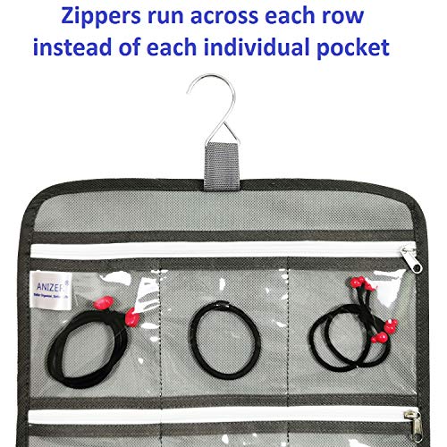 Hanging Jewelry Organizer with 10 Zippered Clear Pockets for Travel Suitcase and Home Closet Jewelry Storage Bag (GREY) - color: GREY