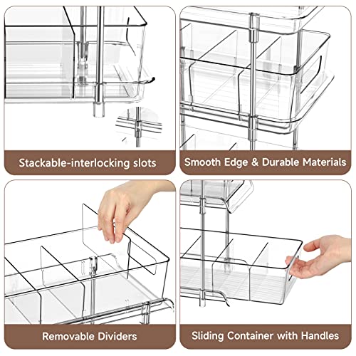 2Set 3 Tier Clear Bathroom Organizer with Dividers, Pull-Out Pantry Organization and Storage, Multi-Purpose Under Sink Organizers and Storage, Vanity Skincare Cosmetic Closet Organizer Medicine Bins - color: Transparent