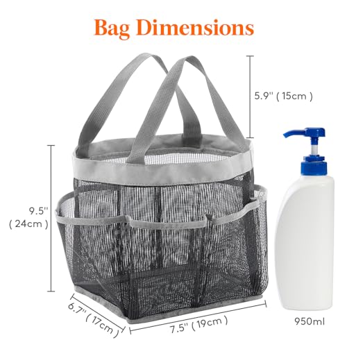 Lifewit Mesh Shower Caddy Portable for College Dorm Room Essentials with 7 Pockets, Freestanding Hanging Organizer Basket, Quick Dry Tote Bag for Camping, Bathroom, Beach, Travel, 1 Pack, Grey - color: Grey