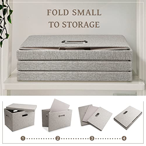 Graciadeco Large 17 36 Quart Collapsible Stackable Storage Bins with Lids, 1 Pack Beige Foldable Fabric Closet Storage Boxes with Lids, 4 Handles Toy Heavyduty Dark Gray Linen Storage Cube Box - color: Beige, size: Large -1 Pack