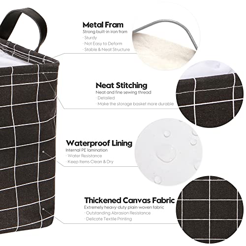 Hinwo 2-Pack Large Canvas Fabric Storage Basket with Handles, 33L/8.6-Gal Rectangle Bin, Collapsible Storage Box, Clothes, Toys, Blankets Organizer, 16.5 x 12 x 10 Inches (L, Black Grid) - color: Black Grid, size: L/16.5 x 12 x 10"/2-Pack