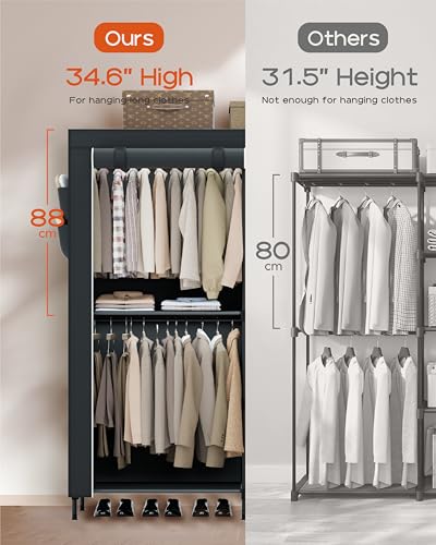 CASAMAYA Clothes Rack, Portable Closet, 54.7 Inch Large Capacity Wardrobe Closet with Cover, Clothes Storage Organizer with Shelves and 3 Hanging Rods, Easy to Assembly, Black PCT122B01 - color: Black, size: 54.7"L x 17.7"W x 78"H