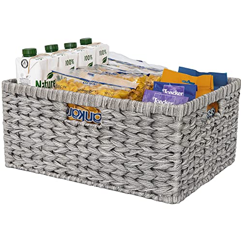 GRANNY SAYS Large Wicker Basket for Storage, Waterproof Baskets for Shelves, Storage Baskets with Handles, Grey Basket for Storage, 1-Pack - color: Gray, size: 16 ½"L x 13"W x 7 ½"H