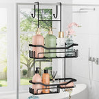 HapiRm Hanging Shower Caddy Over the Door with Soap Holder, No Drilling Adhesive Shower Organizer with 11 Hooks, Rustproof & Waterproof 304 Stainless Steel Bathroom Shelves - Black - color: A-Black