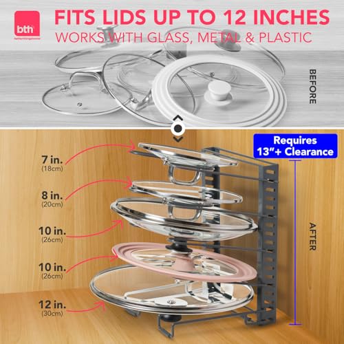 Free-Standing Adjustable Pot Lid Organizer for Cabinet - Kitchen Storage Rack 6 Adjustable Shelves, Pot Lid Holder, Pan and Pot Rack Organizer, Pantry & Inside Cabinet Organizer (13” Clearance) - color: Dark Grey