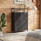 WLIVE Fabric Dresser for Bedroom with Open Shelves, Tall Black Dressers with 8 Drawers, Storage Tower with Fabric Bins, Chest of Drawers for Closet, Living Room, Hallway - color: Charcoal Black, style: Raised Shelves