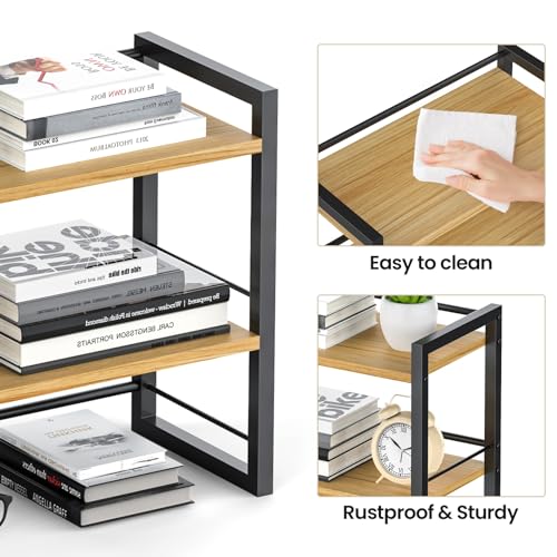 Office Desk Shelf Organizer, Wood Desktop Bookshelf Supplies Storage Rack, Shelf for Top of Desk and Dresser (Black-2 Tier) - color: Black