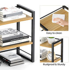 Office Desk Shelf Organizer, Wood Desktop Bookshelf Supplies Storage Rack, Shelf for Top of Desk and Dresser (Black-2 Tier) - color: Black