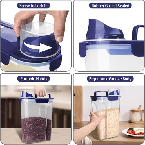 Komzon Rice Container, Airtight Rice Storage Container 10lb, Cereal Containers Storage, BPA Free Food Dispenser with Pouring Spout Handle for Flour Pasta Grain, Pet Dog Cat Bird Food Storage Container - color: 10lb Blue