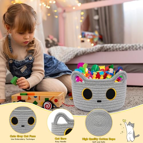 Small Storage Basket, Cat Basket Woven Cotton Rope Basket for Nursery, Baby Blanket Organizer with Handles for Toys,Towels,Clothes, Baby Storage for Gifts Cat Dog Bin Toys 8.5×4.5 inches,Grey - color: Grey, size: 9 × 5 inches