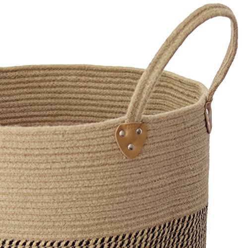Jute Laundry Hamper Large Woven Rope Storage Basket with Handles 20' Height Tall 83L,Laundry Basket Decorative Basket for Living Room,Pillows,Clothes, 18'Wx20'H - color: Jute/Black Mix-18"Wx20"H