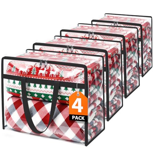 SpaceTrove Clear Storage Bags, 4 Pack Under Bed Storage and Closet Organizers Containers, Vinyl Foldable Heavy-Duty Moving Bags with Zippers for Comforter, Bedding, Duvet, Blanket & Toy Storage, 40L - size: 40L