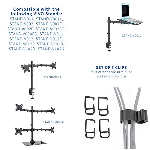 VIVO Cable Management Clips for Desk Monitor Stands, Computer Office Workstation Cord Organization Kit, 1 Pole and 4 Arm Clips, Set of Monitor Mount Wire Holder Hooks, Black, PT-SD-WC05C - color: Black
