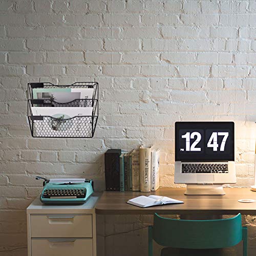 EASEPRES Mail Organizer Wall Mount Hanging File Holder Storage, Metal Chicken Wire Magazine Rack 3 Tier, Black - color: Black, size: 3 Tier