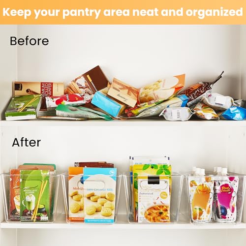 YIHONG 8 Pack Clear Pantry Organizer Bins,Plastic Storage Containers with Handle for Kitchen,Freezer,Cabinet,Closet,Bathroom Under Sink Organization - size: L(11.2"L x 7.5"W x 6"H)