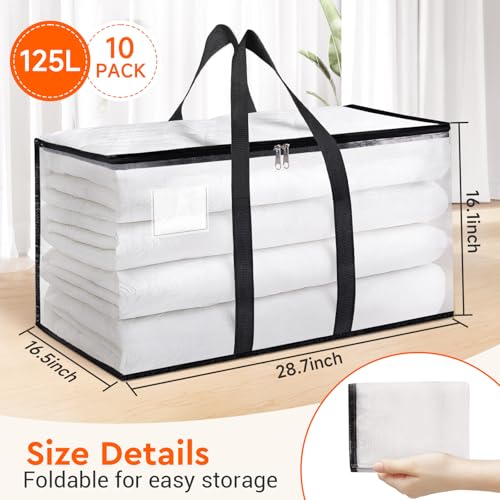 BlissTotes Clear Moving Bags Heavy Duty, 93L Extra Large Storage Bags with Zipper & Reinforced Handles, Waterproof PP Moving Totes for Clothes, Bedding, Comforters, Space Saving Storage (8 Pack) - size: 125L