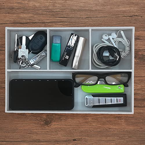 Desktop PU Leather Storage Rack, Proxy Parking tray, Dressing table Desktop Organizer, with 4 Compartments for Placing Mobile Phones, Remote controls, Cosmetics, Watches, and other Decorative trays. - color: Pearl White