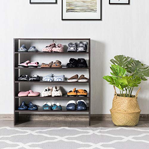 Giantex 3-in-1 Vertical Shoe Rack, 6-Tier Free Standing Shoe Storage Organizer w/Stackable Design for 18 Pairs, 31 Inch Wide Wood Shoe Shelf for Closet, Entryway, Living Room, Office, Walnut - color: Walnut