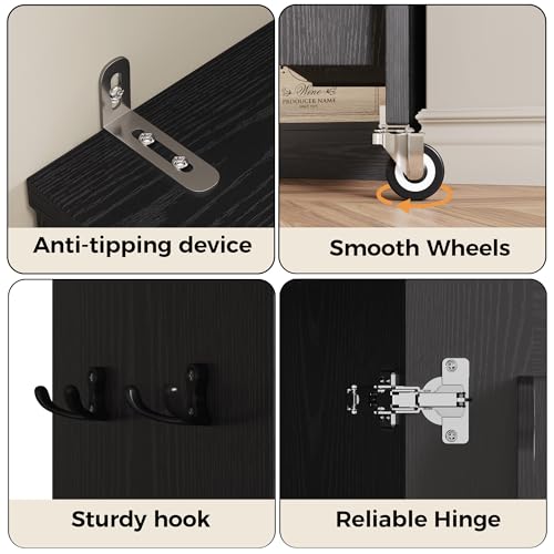 IRONCK Narrow Kitchen Pantry Storage Cabinet, 72" Slim Single Door with 6 Adjustable Shelves, Door Rack and Wheels, Space Saving Freestanding Storage Floor Cabinet for Small Place, Black