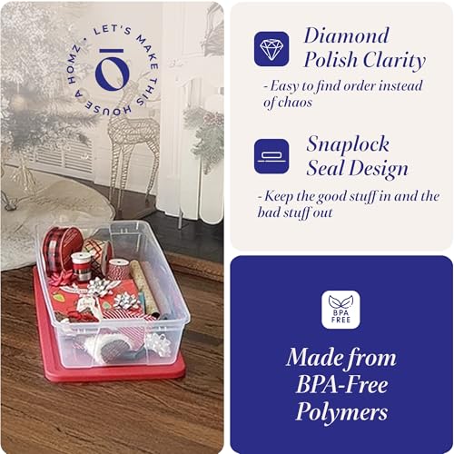 HOMZ 4-Pack Holiday Tote, Clear Plastic Storage Organizer Bins with Lids, 41 Quart, Red - Stackable Organizing Containers for Home, Garage, and Office - size: 41 QT (4 Pack)