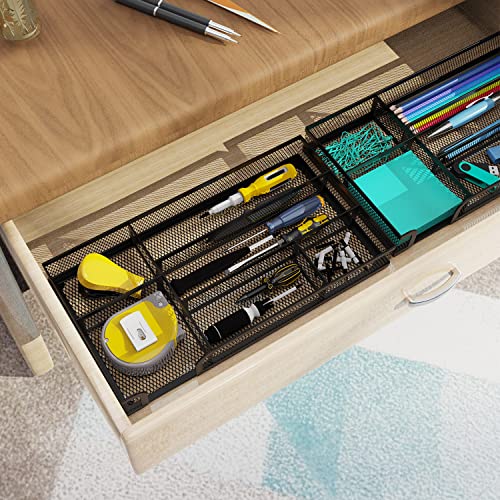 Desk Drawer Organizer, Metal Mesh Dividers Organizer (Blak-2P, Small) - color: 2PC-Black-Small