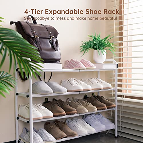 Gonfoam 4-Tier Expandable Shoe Rack,Adjustable Shoe Shelf Storage Organizer Heavy Duty Metal Free Standing Shoe Rack for Entryway Closet Doorway (White) - color: White, size: 4 Tier