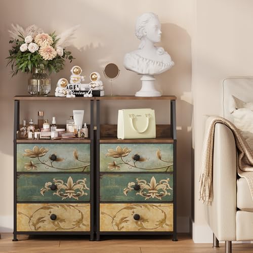 Tohomeor Dresser with Fabric Drawers Nightstand with 2 Tier Shelf Storage Tower for Bedroom Hallway Entryway Closet Organizer Sofa Beside Table Furniture (Multi, 3 Drawers) - size: 15.7"D x 11.8"W x 26.9"H (3 Drawers)