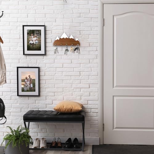 Snow Mountain Design Wooden Key Holder - Wall Mounted Key Holder Rack Organizer Hanger with 5 Hooks for Wall Express Love Art Decor for Entryway Front Door Hallway Office(4 x 8 inch) - A02 - color: Snow Mountain