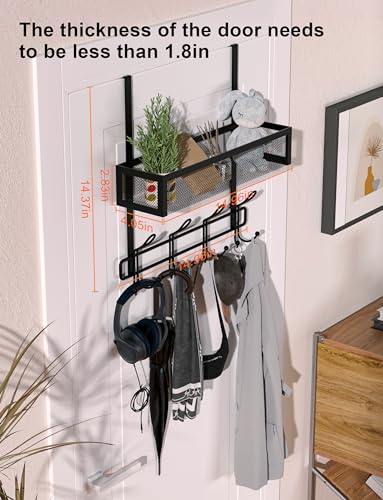 Over The Door Hooks Organizer Storage - Over The Door Hanger for Coat Rack, Storage with 12 Hook & 2 Mesh Baskets, for Bathroom,Bedroom,Kitchen,Office (Single Layer with 12 Hooks) - size: 2-Tier with 12 hooks