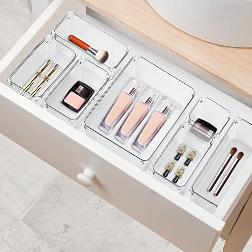 Ravinte 6 Pack Drawer Organizer - 3" X 9" Plastic Storage Bins, Acrylic Organizers with Non-Slip Pads Clear Desk Storage Tray for Makeup, Jewelries, Kitchen Utensils, Bathroom and Office - size: 3" x 9"