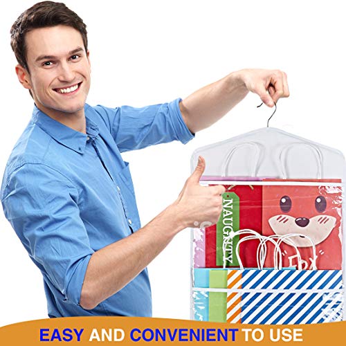ProPik Hanging Double Sided Gift Bag Storage Organizer with Multiple Front and Back Pockets - Organize Your Gift Wrap, Tissue Paper, and Paper Bags 38 x 16 Inch PVC (White) - color: White