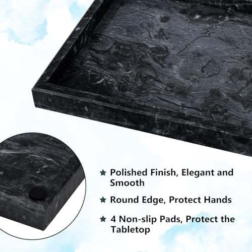 Real Natural Marble Tray for Bathroom, Vanity, Kitchen and Desktop, Rectangle Genuine Marble Stone Tray for Jewelry, Cosmetics, Candles, Lotion, Perfume and Home Decor Black - color: Gray, size: 12" x 8" x 1.2"