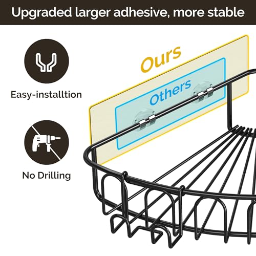 Orimade Corner Shower Caddy Stainless Steel with Hooks Wall Mounted Bathroom Shelf Storage Organizer Adhesive No Drilling 3 Pack, Matte Black Only for 90-Degree Corner - color: Matte Black