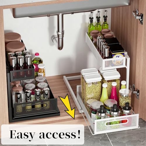 Undersink Organizers 2-Tier Under Cabinet Pull Out Storage with Sliding Out Drawers, Under the Sink Organizer for Bathroom Kitchen Durable Rack Shelf Space-Saving Organization, White 1 Pack - color: White, size: 1Pack