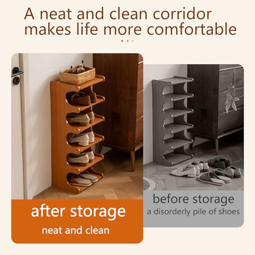 Tall Narrow Solid Wood Shoe Rack, 6 Tier Vertical Shoe Storage Tower, Freestanding Corner Organizer for Small Entryways, Slim Space-Saving Shoe Rack (12.6" L x 9.84" W x 32.1" H) - size: 6layers 32.1"H