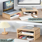 TEAMIX Wood Monitor Stand Riser - 2 Pack Adjustable Dual Monitor Riser for Laptop/PC - color: Maple
