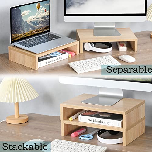 TEAMIX Wood Monitor Stand Riser - 2 Pack Adjustable Dual Monitor Riser for Laptop/PC - color: Maple