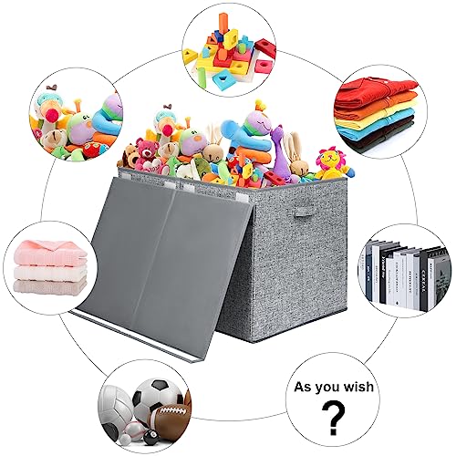 122L Large Toy Chest Box with Lid, Foldable Toy Storage Organizer Bin Boxes with Removable Divider for Kids, Boys, Girls, Nursery, Playroom, 26"x17" x17"(Linen Gray) - color: Extra Large Grey