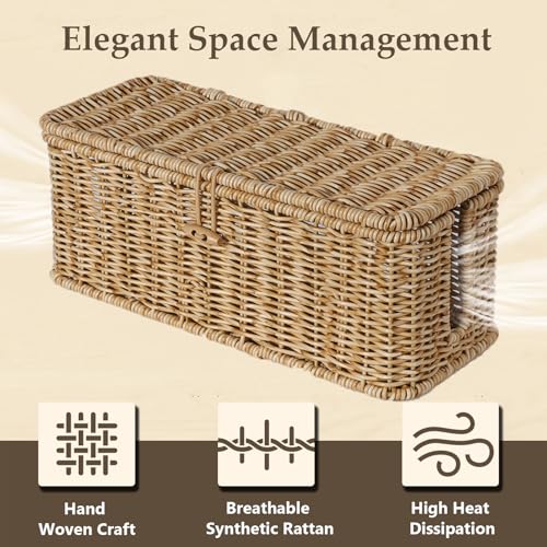 BROWNLILY Cable Management Box, Rattan Style Cord Organizer for Desk Cord Hider Outlet Covers Baby Proofing for Power Strip TV PC Router Charger Under Desk Storage - Natural Small - color: Natural, size: M