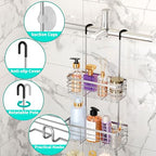 HapiRm Hanging Shower Caddy Organizer - No Drilling Shower Organizer with Hooks, Rustproof & Waterproof 304 Stainless Steel Bathroom Shelves - Silver - color: Silver