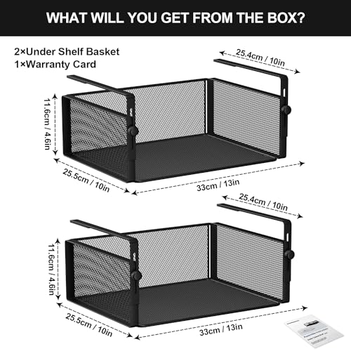 AmonHouseware 2Pack Under Shelf Basket Organizer,Adjustable Hanging Holder for Cabinet Pantry Kitchen Cupboard Desk Counter Bookshelf Organization Add-on Space Saver Heavy Duty Slide-in (Black, Large) - color: Black