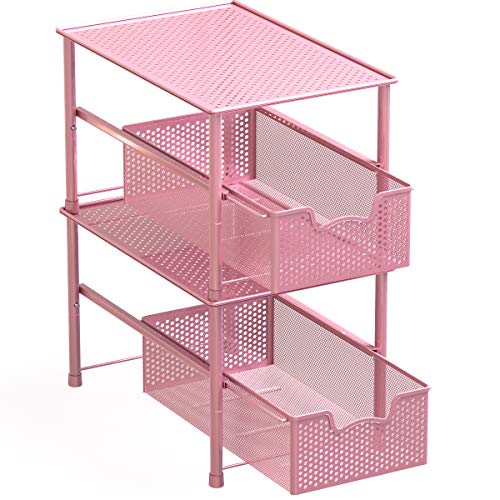 Simple Houseware Stackable Under Sink Cabinet Sliding Basket Organizer Drawer, Pink - color: Pink