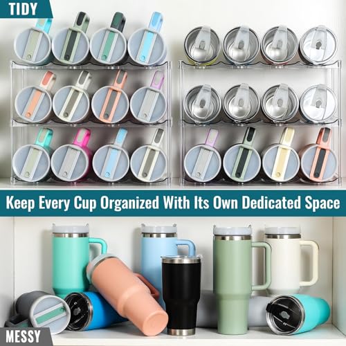 Design for Stanley 40 OZ & Large Bottles & Tumblers with Handle - Acrylic Water Bottle Organizer - Stackable Clear Wine Rack Cup Holder for Home Kitchen Pantry Shelf Countertop Cabinet, 3 Tier Hold 12 - size: 3 Tier for 12