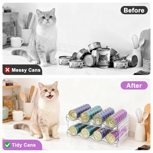 Cat Food Can Organizer, Can Organizer for Pantry, Transparent Cat Food Storage Container Holds 48 (3.5oz) Cans, Canned Food Organizer and Storage for Countertop Kitchen Cabinet (4 Tier-2 Layer) - color: 4 Tier-2 Layer